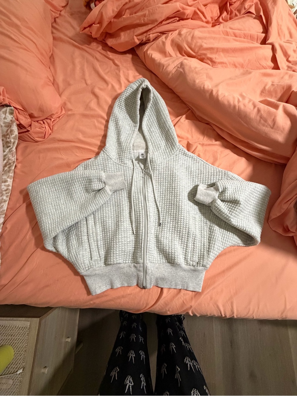 Senita Athletics Light Gray Waffle-Knit Hooded Zip-Up